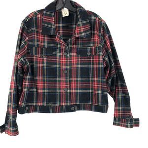 Home Grown short wool jacket women’s large Christmas plaid colors tweed feel Y2K